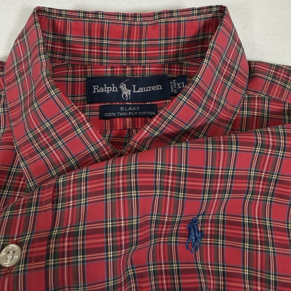 Polo‎ Ralph Lauren Blake Mens XL Red Green Plaid 100% 2-Ply Cotton Shirt